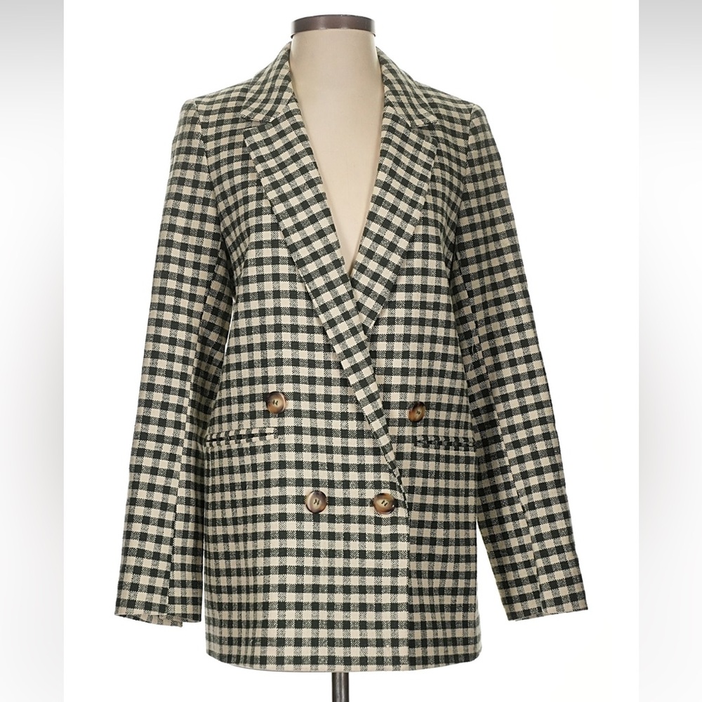 Sezane Chelsea Jacket Ecru/Khaki Gingham